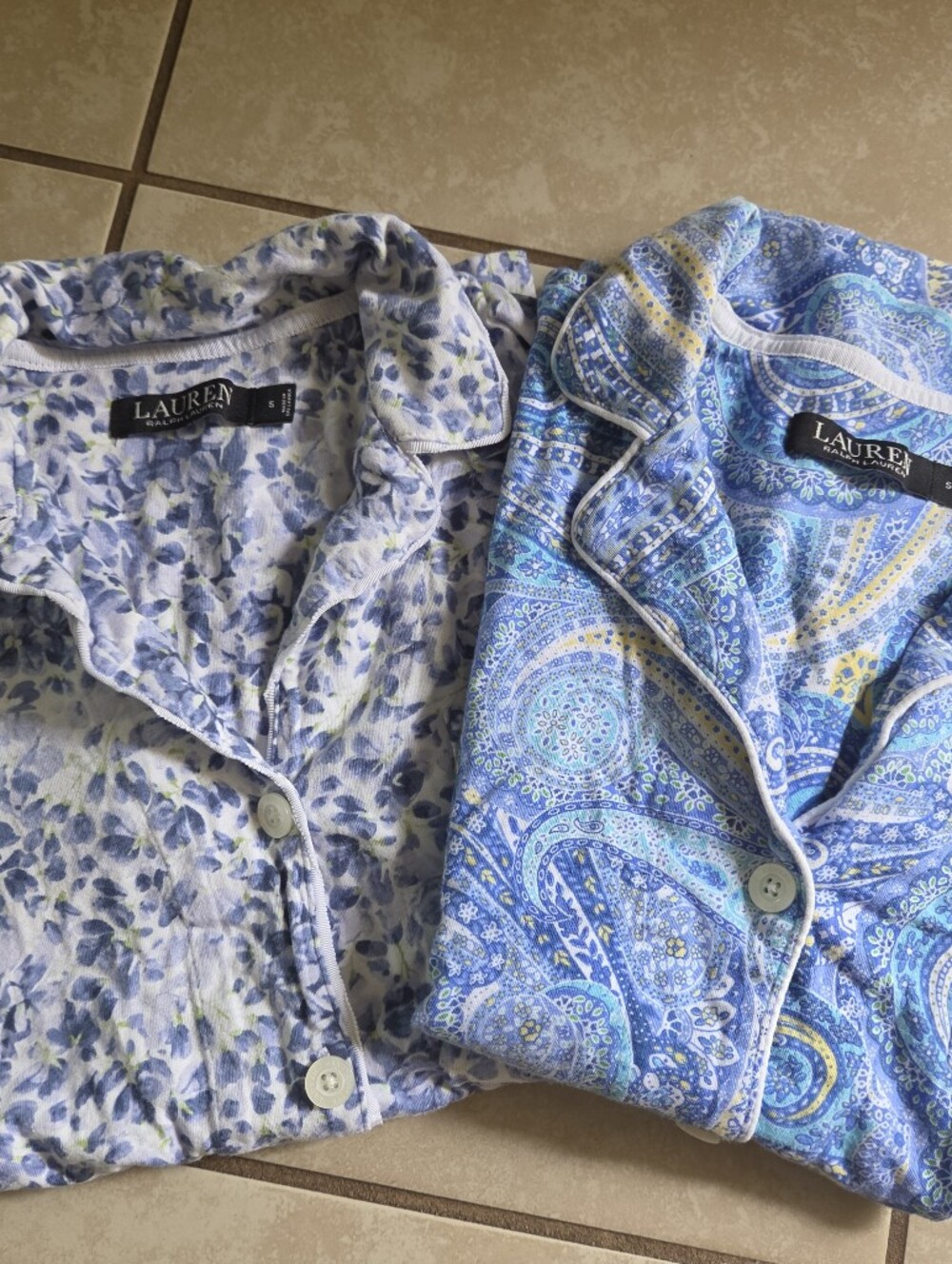 LAUREN Ralph Lauren Black Label Blue Floral & Paisley Sleep Tops - 2-Pack